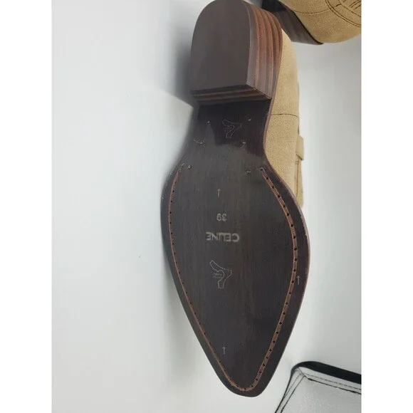 CELINE Paris Western Low Boots in Suede Beige W/ Dark Stitching Sz 39 EUR 8.5 US - Picture 10 of 16